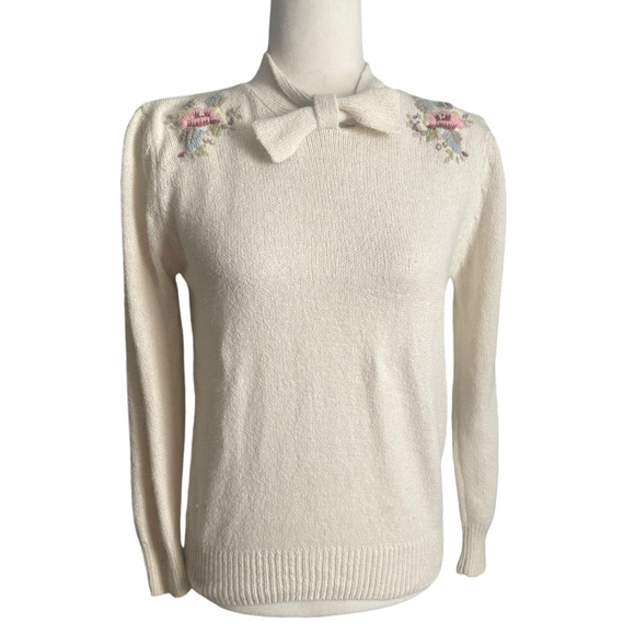 Vintage Sweaters - Vintage 80’s Crystal Angora/Silk Blend Embroidered Sweater
